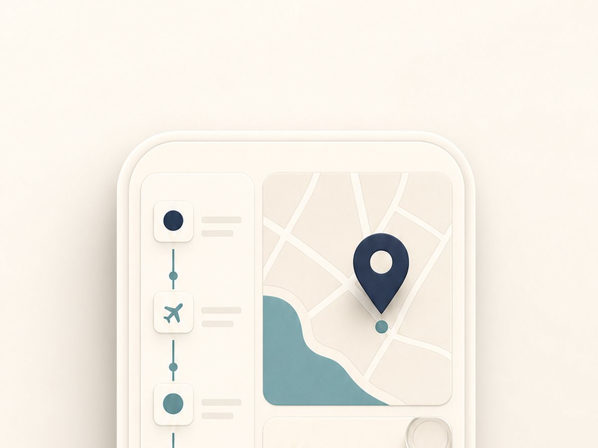 Travel details — itinerary, map, dining, transit, lodging — assembling into one app